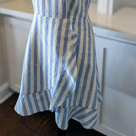 J. CREW Women's Cotton Midi Ruffle V-neck Dress AK915 Size 2 Stripe Blue White - Picture 3 of 4